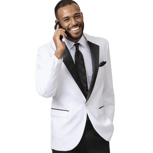Mens Classic One Button Notch Tuxedo in White & Black - Picture 1 of 2